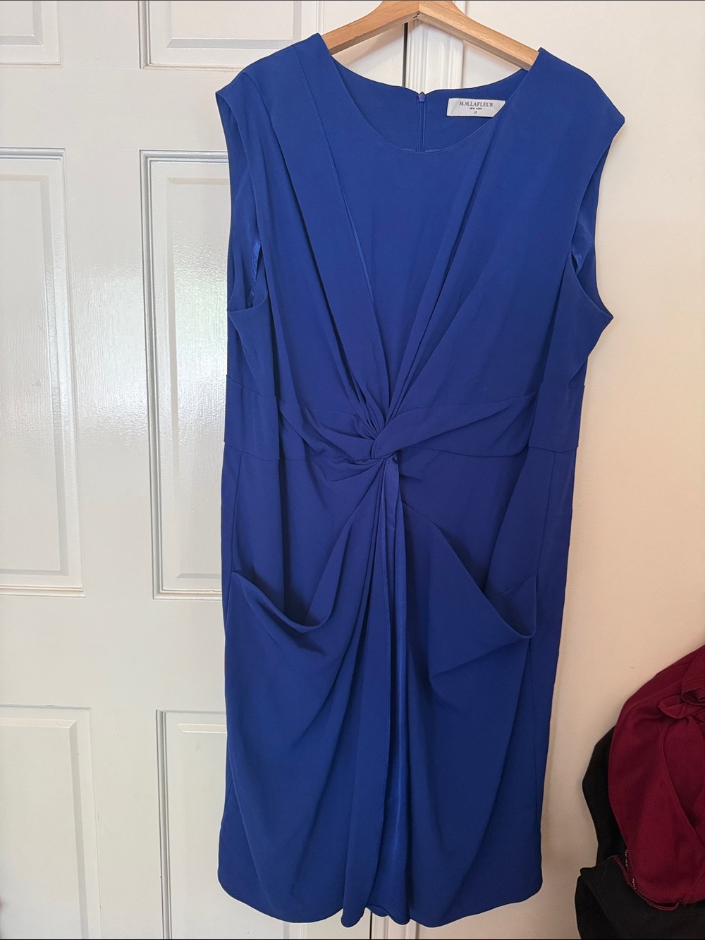 MM Lafleur cobalt blue knot-front midi dress